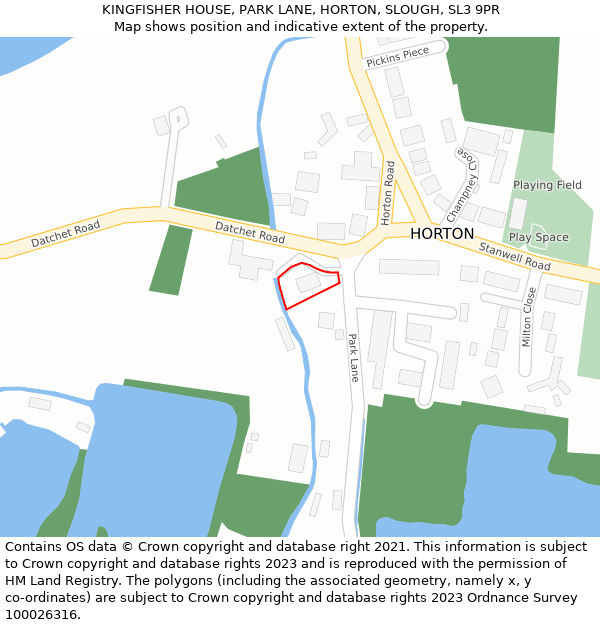 KINGFISHER HOUSE, PARK LANE, HORTON, SLOUGH, SL3 9PR: Location map and indicative extent of plot