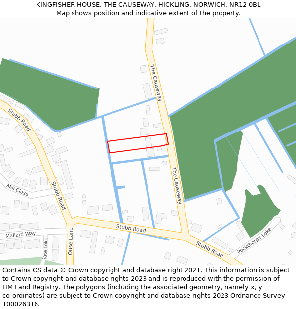 KINGFISHER HOUSE, THE CAUSEWAY, HICKLING, NORWICH, NR12 0BL: Location map and indicative extent of plot