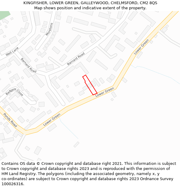 KINGFISHER, LOWER GREEN, GALLEYWOOD, CHELMSFORD, CM2 8QS: Location map and indicative extent of plot