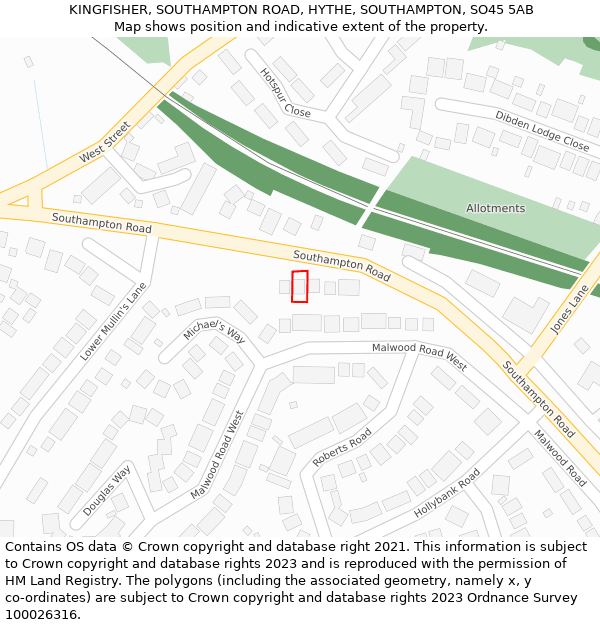 KINGFISHER, SOUTHAMPTON ROAD, HYTHE, SOUTHAMPTON, SO45 5AB: Location map and indicative extent of plot