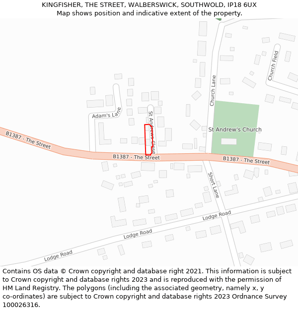 KINGFISHER, THE STREET, WALBERSWICK, SOUTHWOLD, IP18 6UX: Location map and indicative extent of plot