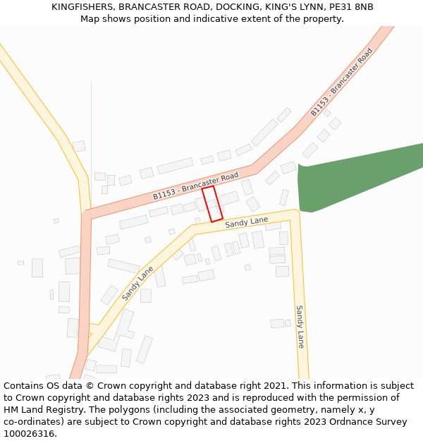 KINGFISHERS, BRANCASTER ROAD, DOCKING, KING'S LYNN, PE31 8NB: Location map and indicative extent of plot