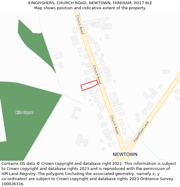 KINGFISHERS, CHURCH ROAD, NEWTOWN, FAREHAM, PO17 6LE: Location map and indicative extent of plot