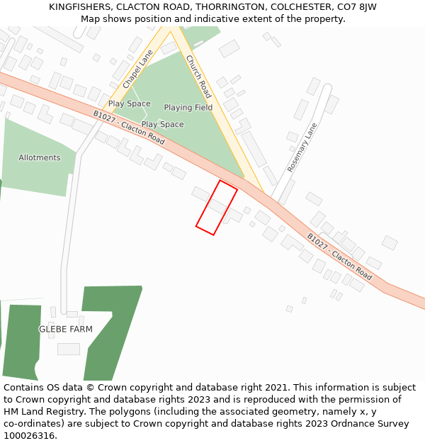 KINGFISHERS, CLACTON ROAD, THORRINGTON, COLCHESTER, CO7 8JW: Location map and indicative extent of plot