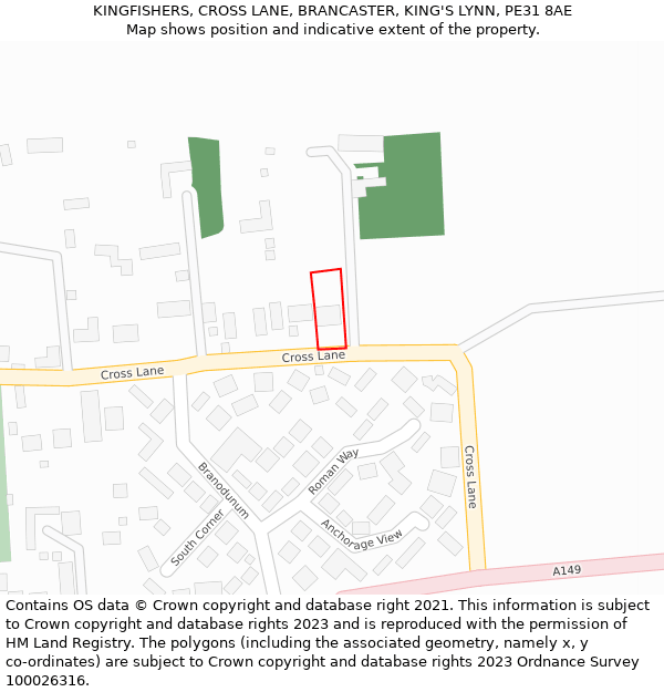 KINGFISHERS, CROSS LANE, BRANCASTER, KING'S LYNN, PE31 8AE: Location map and indicative extent of plot