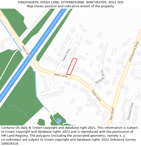 KINGFISHERS, POLES LANE, OTTERBOURNE, WINCHESTER, SO21 2DS: Location map and indicative extent of plot