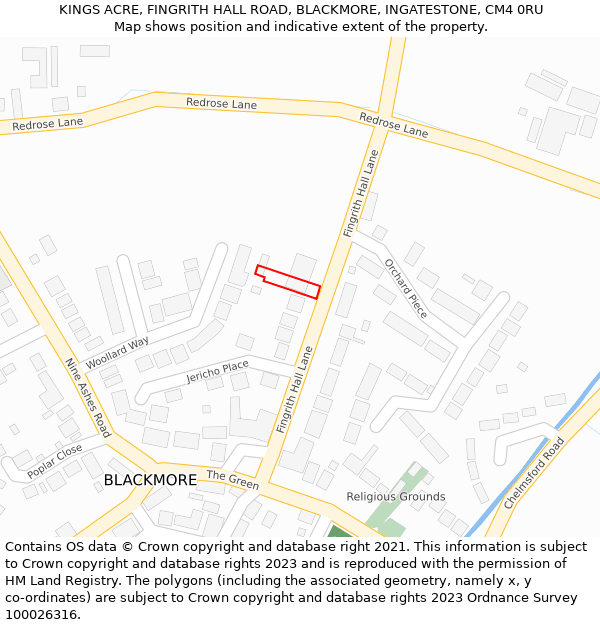 KINGS ACRE, FINGRITH HALL ROAD, BLACKMORE, INGATESTONE, CM4 0RU: Location map and indicative extent of plot