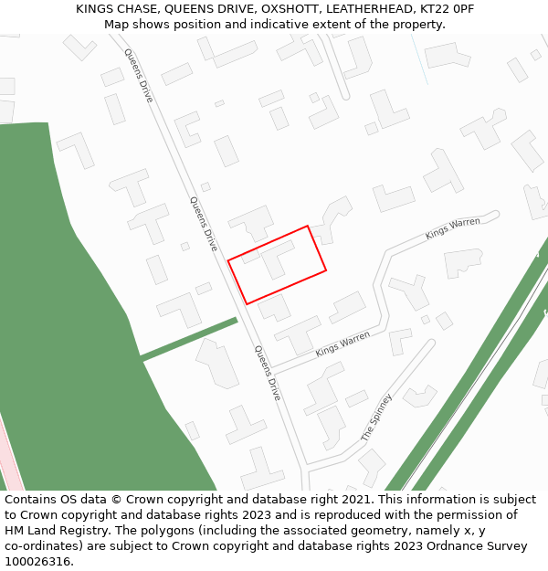 KINGS CHASE, QUEENS DRIVE, OXSHOTT, LEATHERHEAD, KT22 0PF: Location map and indicative extent of plot