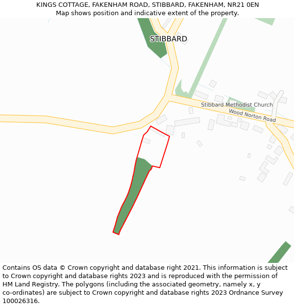 KINGS COTTAGE, FAKENHAM ROAD, STIBBARD, FAKENHAM, NR21 0EN: Location map and indicative extent of plot