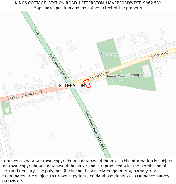 KINGS COTTAGE, STATION ROAD, LETTERSTON, HAVERFORDWEST, SA62 5RY: Location map and indicative extent of plot