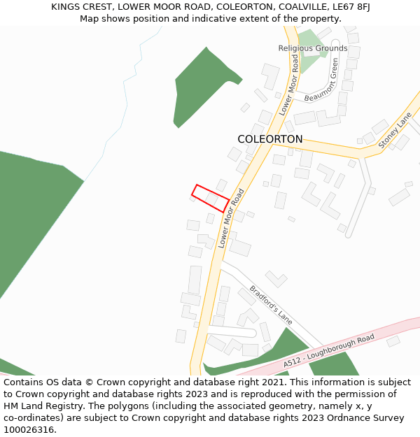 KINGS CREST, LOWER MOOR ROAD, COLEORTON, COALVILLE, LE67 8FJ: Location map and indicative extent of plot