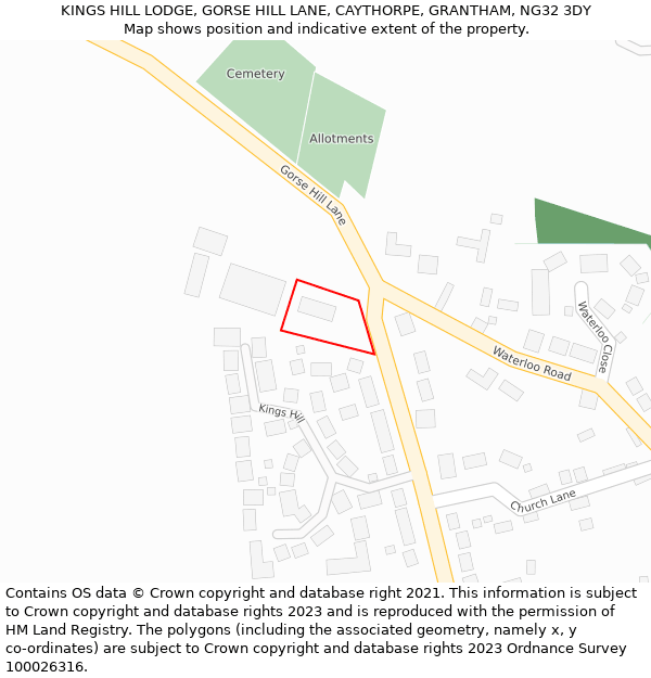KINGS HILL LODGE, GORSE HILL LANE, CAYTHORPE, GRANTHAM, NG32 3DY: Location map and indicative extent of plot