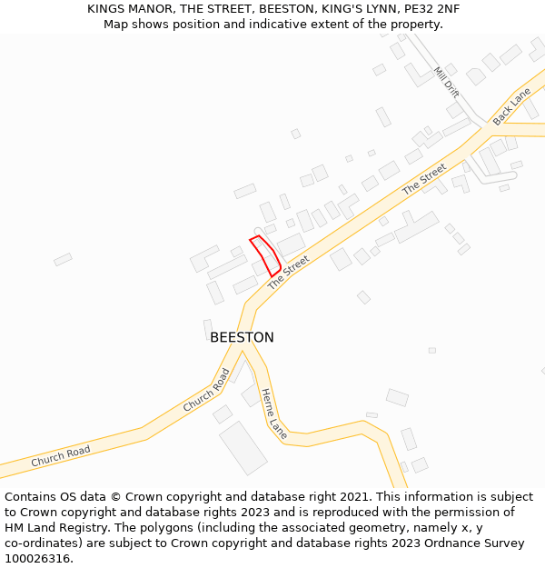 KINGS MANOR, THE STREET, BEESTON, KING'S LYNN, PE32 2NF: Location map and indicative extent of plot