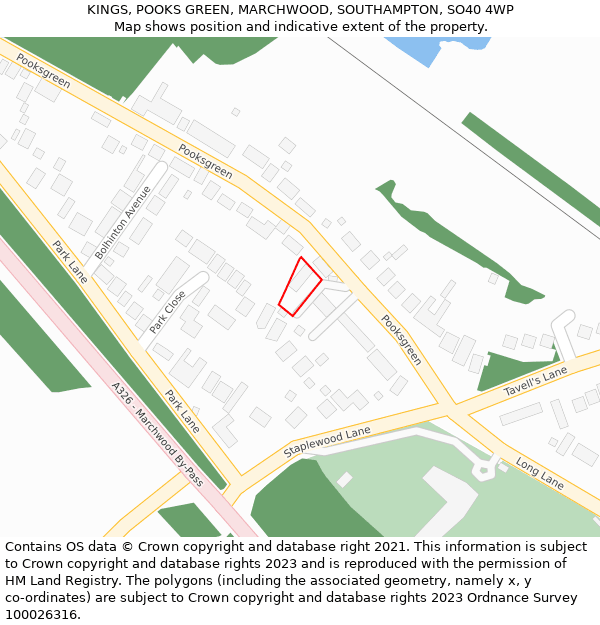 KINGS, POOKS GREEN, MARCHWOOD, SOUTHAMPTON, SO40 4WP: Location map and indicative extent of plot