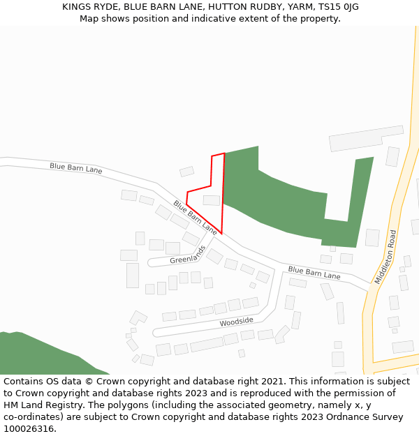 KINGS RYDE, BLUE BARN LANE, HUTTON RUDBY, YARM, TS15 0JG: Location map and indicative extent of plot