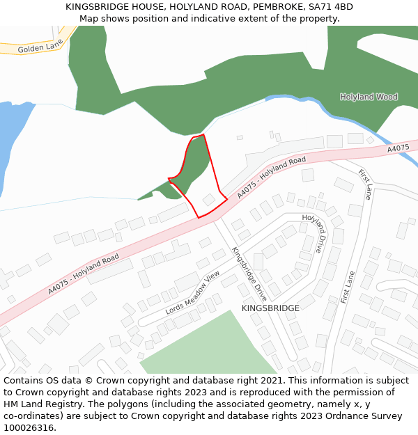 KINGSBRIDGE HOUSE, HOLYLAND ROAD, PEMBROKE, SA71 4BD: Location map and indicative extent of plot
