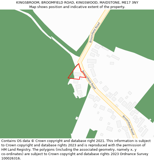 KINGSBROOM, BROOMFIELD ROAD, KINGSWOOD, MAIDSTONE, ME17 3NY: Location map and indicative extent of plot