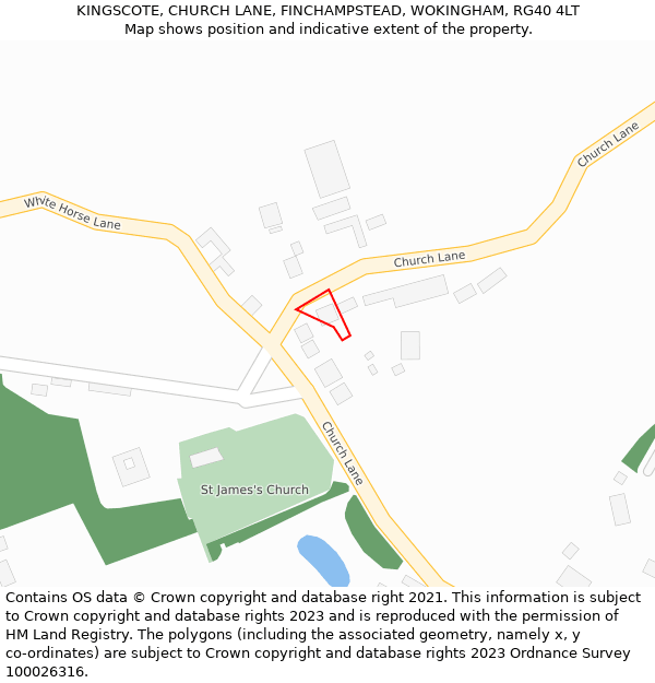 KINGSCOTE, CHURCH LANE, FINCHAMPSTEAD, WOKINGHAM, RG40 4LT: Location map and indicative extent of plot