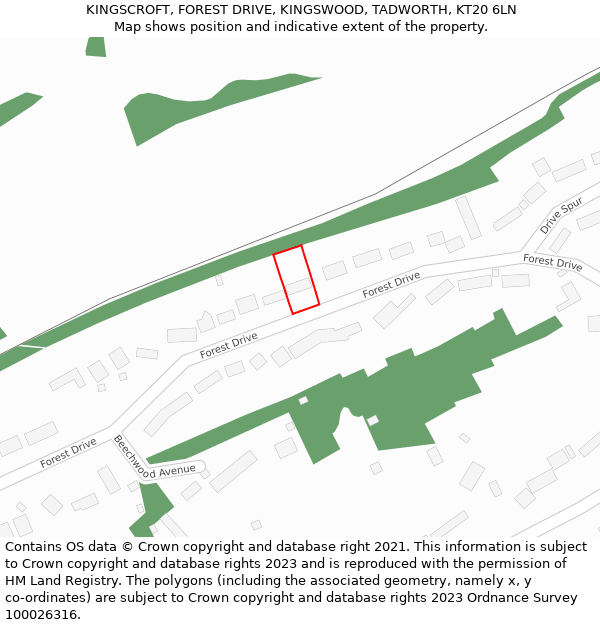 KINGSCROFT, FOREST DRIVE, KINGSWOOD, TADWORTH, KT20 6LN: Location map and indicative extent of plot