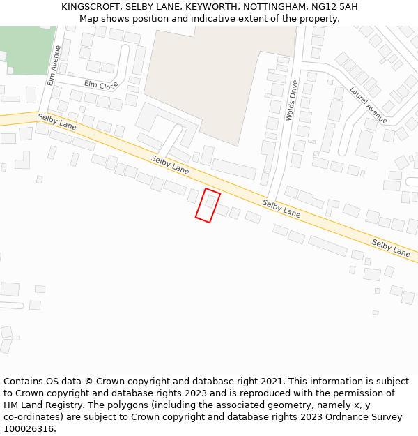 KINGSCROFT, SELBY LANE, KEYWORTH, NOTTINGHAM, NG12 5AH: Location map and indicative extent of plot