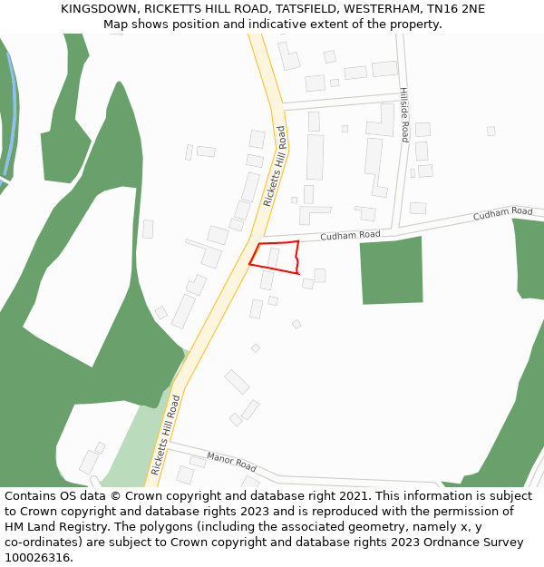 KINGSDOWN, RICKETTS HILL ROAD, TATSFIELD, WESTERHAM, TN16 2NE: Location map and indicative extent of plot