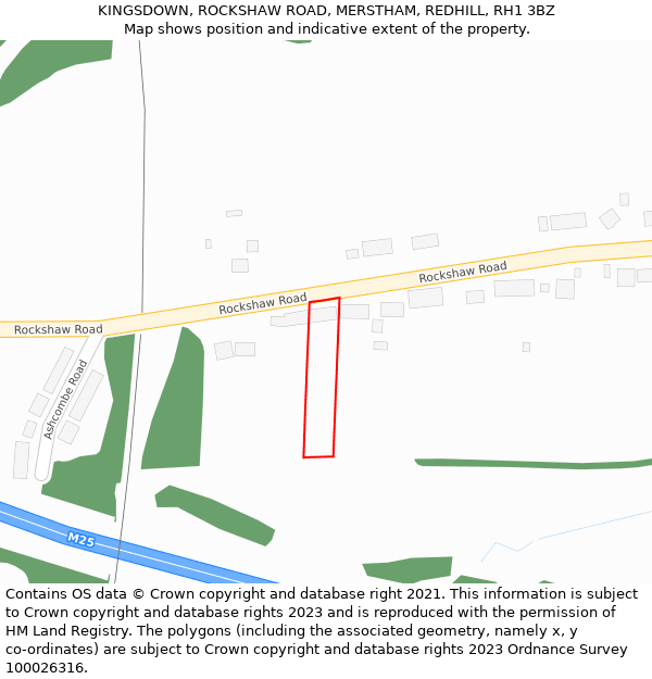 KINGSDOWN, ROCKSHAW ROAD, MERSTHAM, REDHILL, RH1 3BZ: Location map and indicative extent of plot