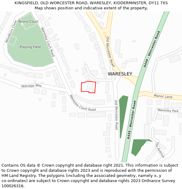 KINGSFIELD, OLD WORCESTER ROAD, WARESLEY, KIDDERMINSTER, DY11 7XS: Location map and indicative extent of plot