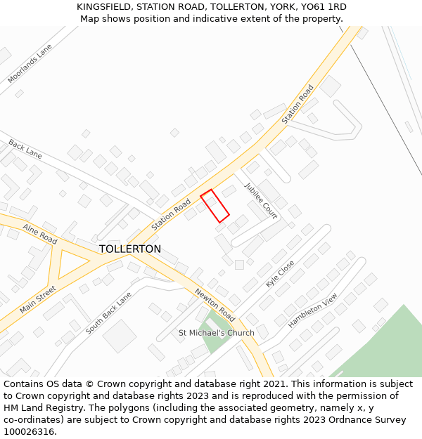 KINGSFIELD, STATION ROAD, TOLLERTON, YORK, YO61 1RD: Location map and indicative extent of plot