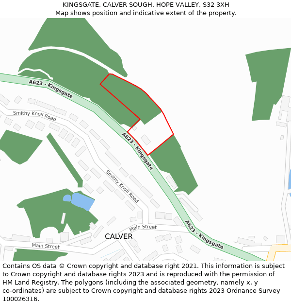 KINGSGATE, CALVER SOUGH, HOPE VALLEY, S32 3XH: Location map and indicative extent of plot