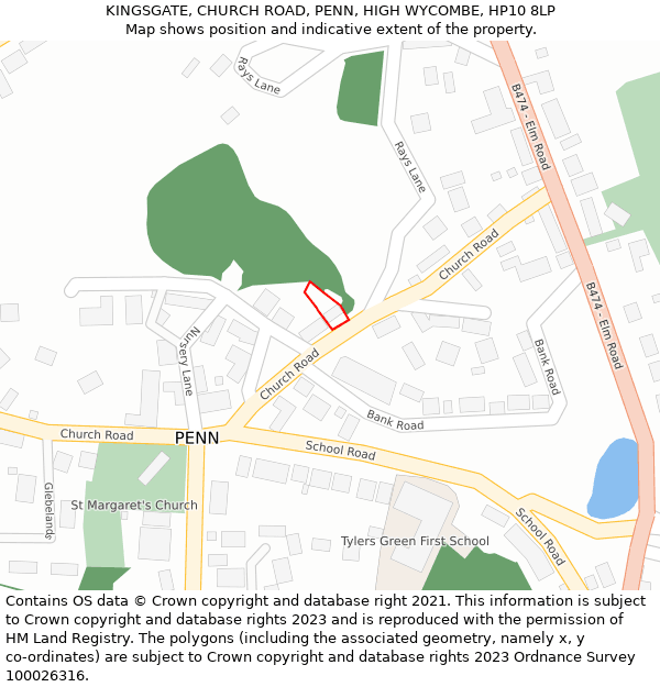KINGSGATE, CHURCH ROAD, PENN, HIGH WYCOMBE, HP10 8LP: Location map and indicative extent of plot