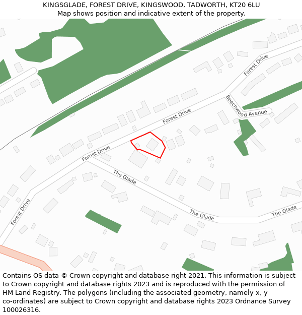 KINGSGLADE, FOREST DRIVE, KINGSWOOD, TADWORTH, KT20 6LU: Location map and indicative extent of plot