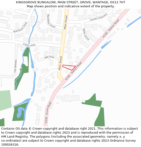 KINGSGROVE BUNGALOW, MAIN STREET, GROVE, WANTAGE, OX12 7HT: Location map and indicative extent of plot