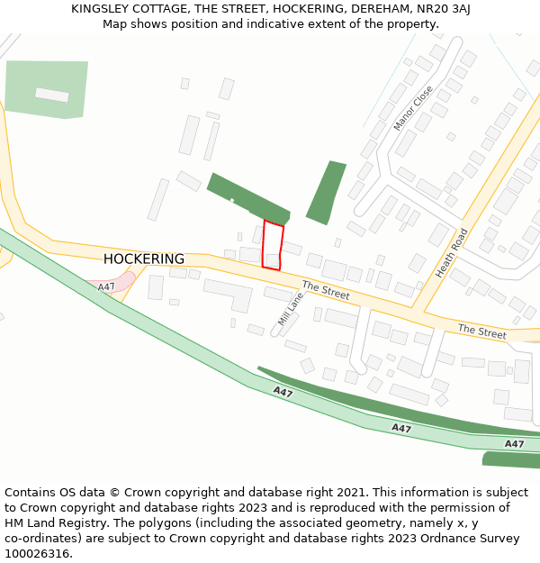 KINGSLEY COTTAGE, THE STREET, HOCKERING, DEREHAM, NR20 3AJ: Location map and indicative extent of plot