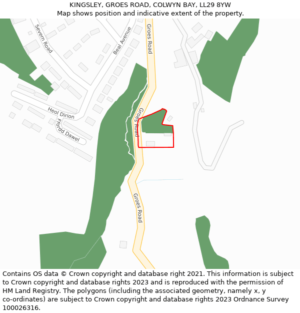 KINGSLEY, GROES ROAD, COLWYN BAY, LL29 8YW: Location map and indicative extent of plot