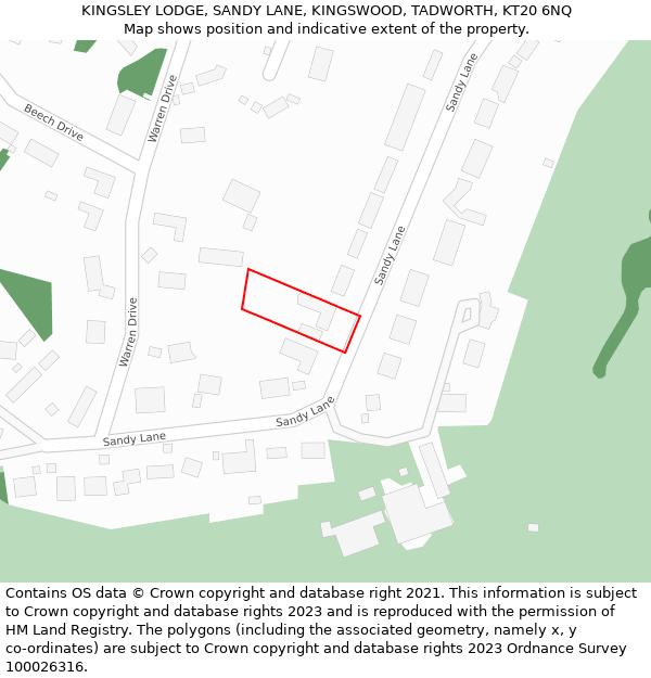 KINGSLEY LODGE, SANDY LANE, KINGSWOOD, TADWORTH, KT20 6NQ: Location map and indicative extent of plot