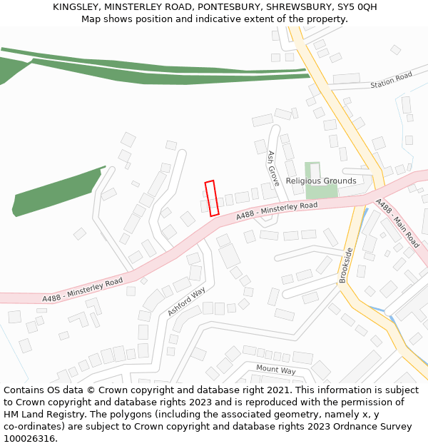 KINGSLEY, MINSTERLEY ROAD, PONTESBURY, SHREWSBURY, SY5 0QH: Location map and indicative extent of plot