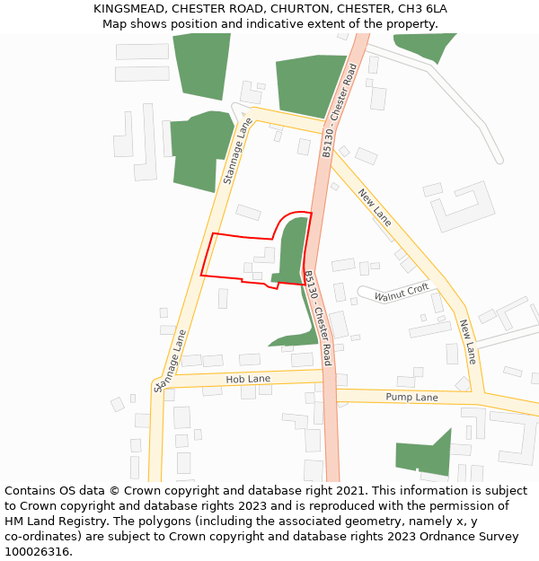 KINGSMEAD, CHESTER ROAD, CHURTON, CHESTER, CH3 6LA: Location map and indicative extent of plot