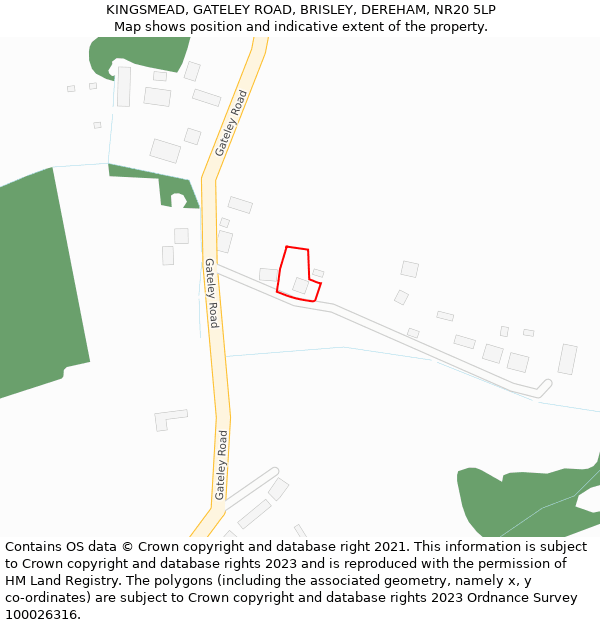 KINGSMEAD, GATELEY ROAD, BRISLEY, DEREHAM, NR20 5LP: Location map and indicative extent of plot