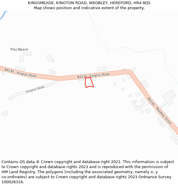 KINGSMEADE, KINGTON ROAD, WEOBLEY, HEREFORD, HR4 8QS: Location map and indicative extent of plot