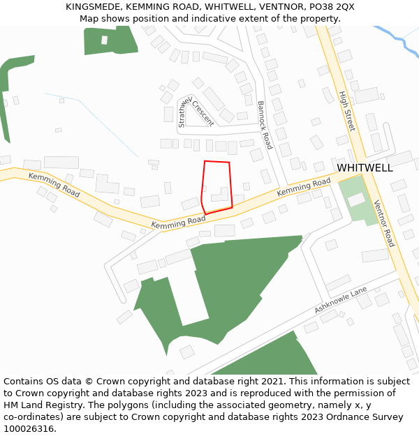 KINGSMEDE, KEMMING ROAD, WHITWELL, VENTNOR, PO38 2QX: Location map and indicative extent of plot