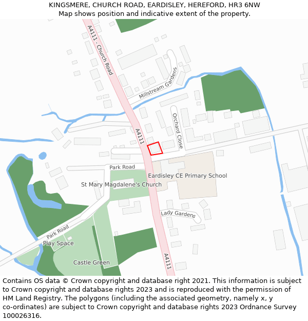 KINGSMERE, CHURCH ROAD, EARDISLEY, HEREFORD, HR3 6NW: Location map and indicative extent of plot