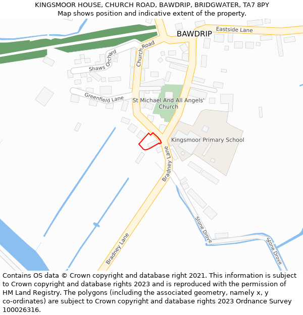 KINGSMOOR HOUSE, CHURCH ROAD, BAWDRIP, BRIDGWATER, TA7 8PY: Location map and indicative extent of plot