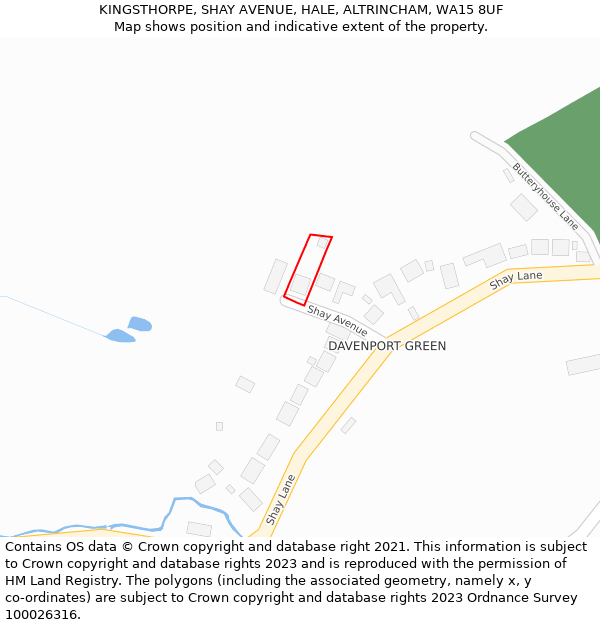 KINGSTHORPE, SHAY AVENUE, HALE, ALTRINCHAM, WA15 8UF: Location map and indicative extent of plot