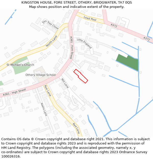 KINGSTON HOUSE, FORE STREET, OTHERY, BRIDGWATER, TA7 0QS: Location map and indicative extent of plot
