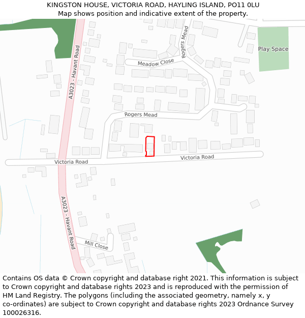 KINGSTON HOUSE, VICTORIA ROAD, HAYLING ISLAND, PO11 0LU: Location map and indicative extent of plot