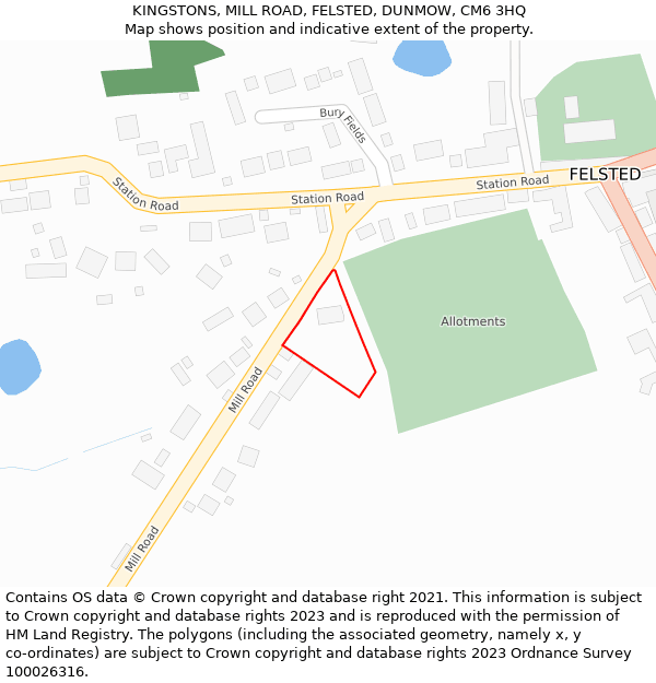 KINGSTONS, MILL ROAD, FELSTED, DUNMOW, CM6 3HQ: Location map and indicative extent of plot