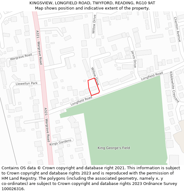 KINGSVIEW, LONGFIELD ROAD, TWYFORD, READING, RG10 9AT: Location map and indicative extent of plot