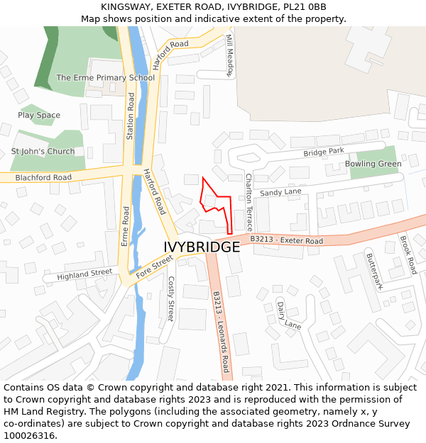 KINGSWAY, EXETER ROAD, IVYBRIDGE, PL21 0BB: Location map and indicative extent of plot