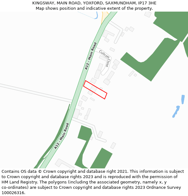 KINGSWAY, MAIN ROAD, YOXFORD, SAXMUNDHAM, IP17 3HE: Location map and indicative extent of plot