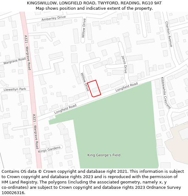 KINGSWILLOW, LONGFIELD ROAD, TWYFORD, READING, RG10 9AT: Location map and indicative extent of plot